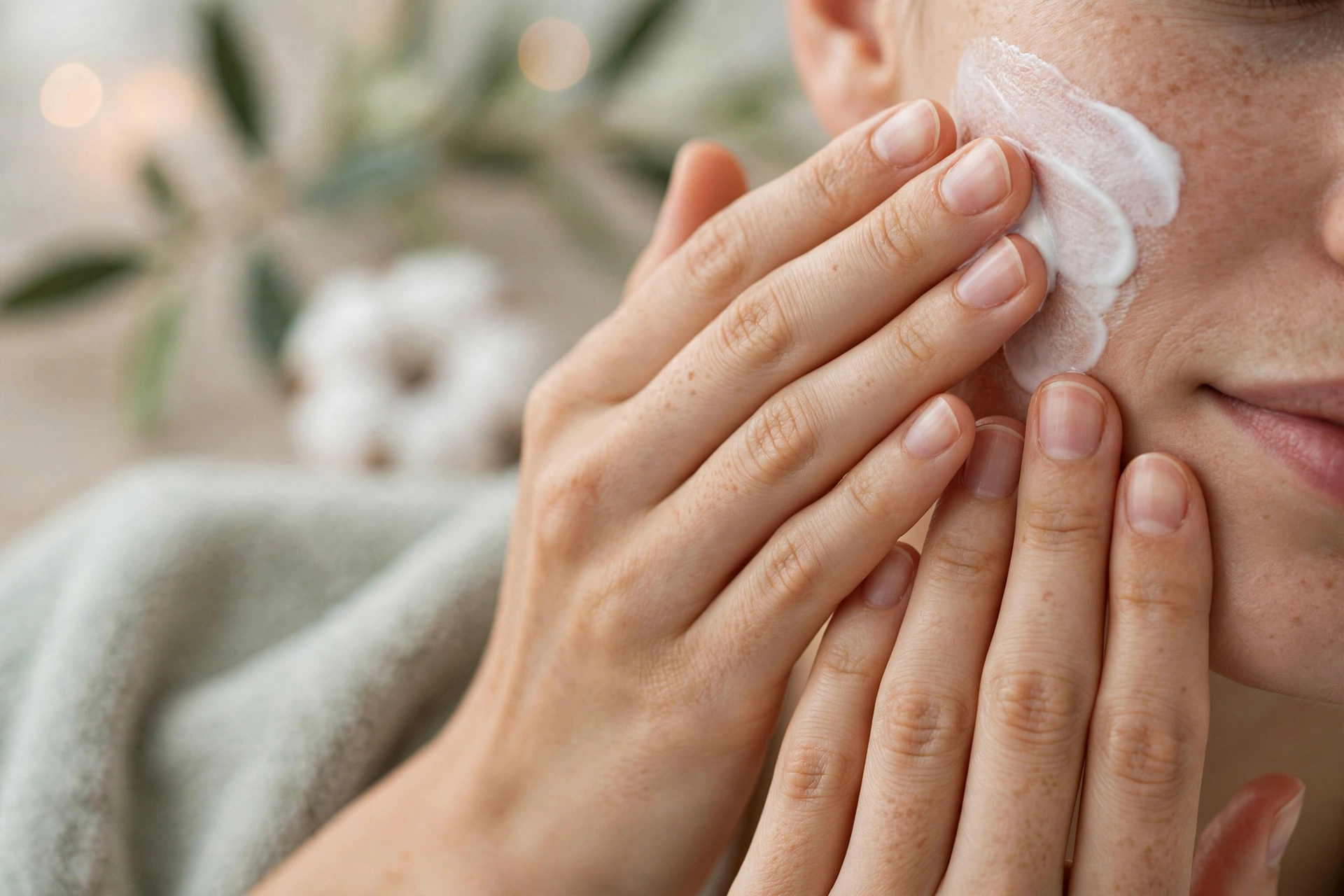 Night skincare routine products arranged in order