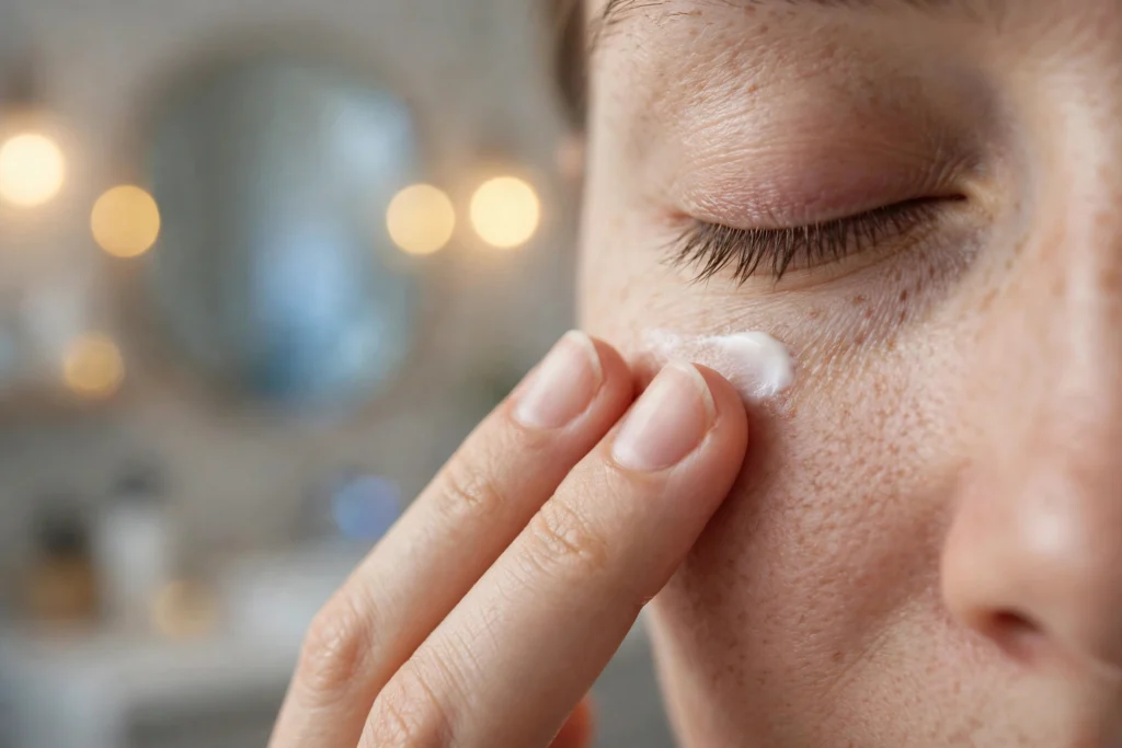 Eye cream application under eyes illustration