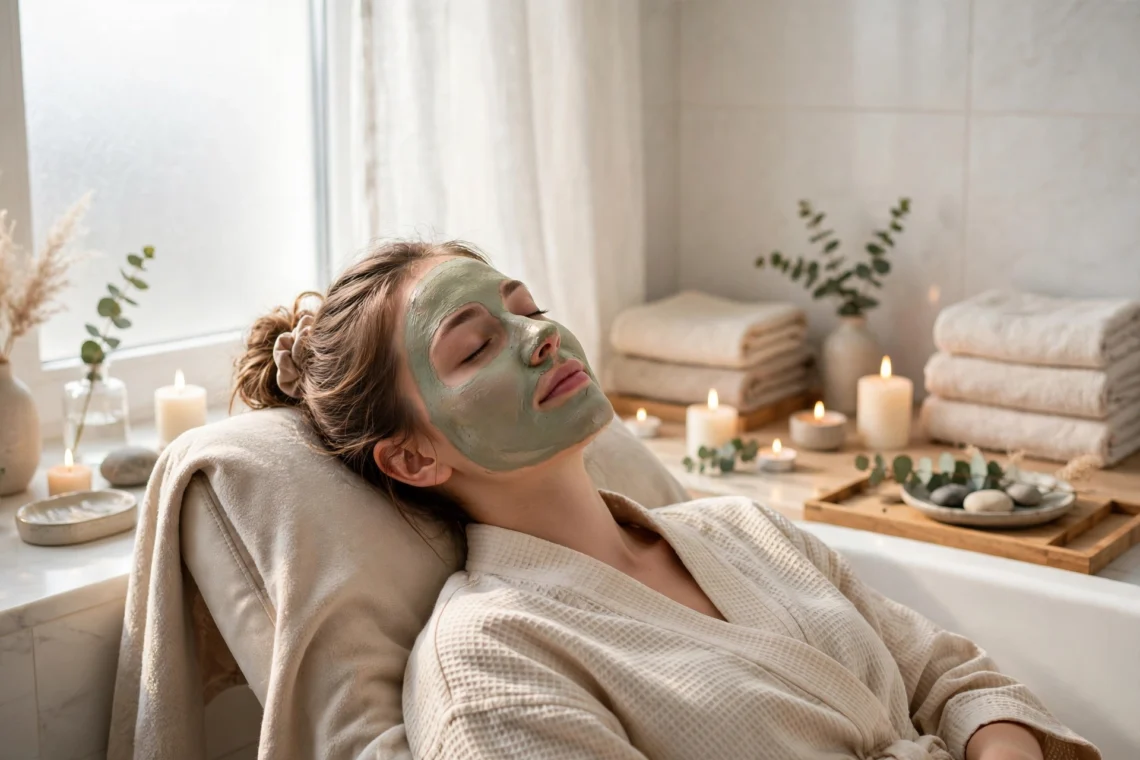 Woman applying a face mask for glowing skin