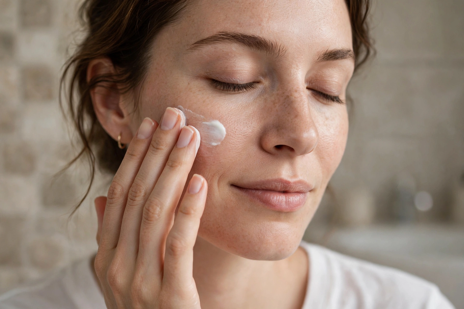 Person applying moisturizer to face
