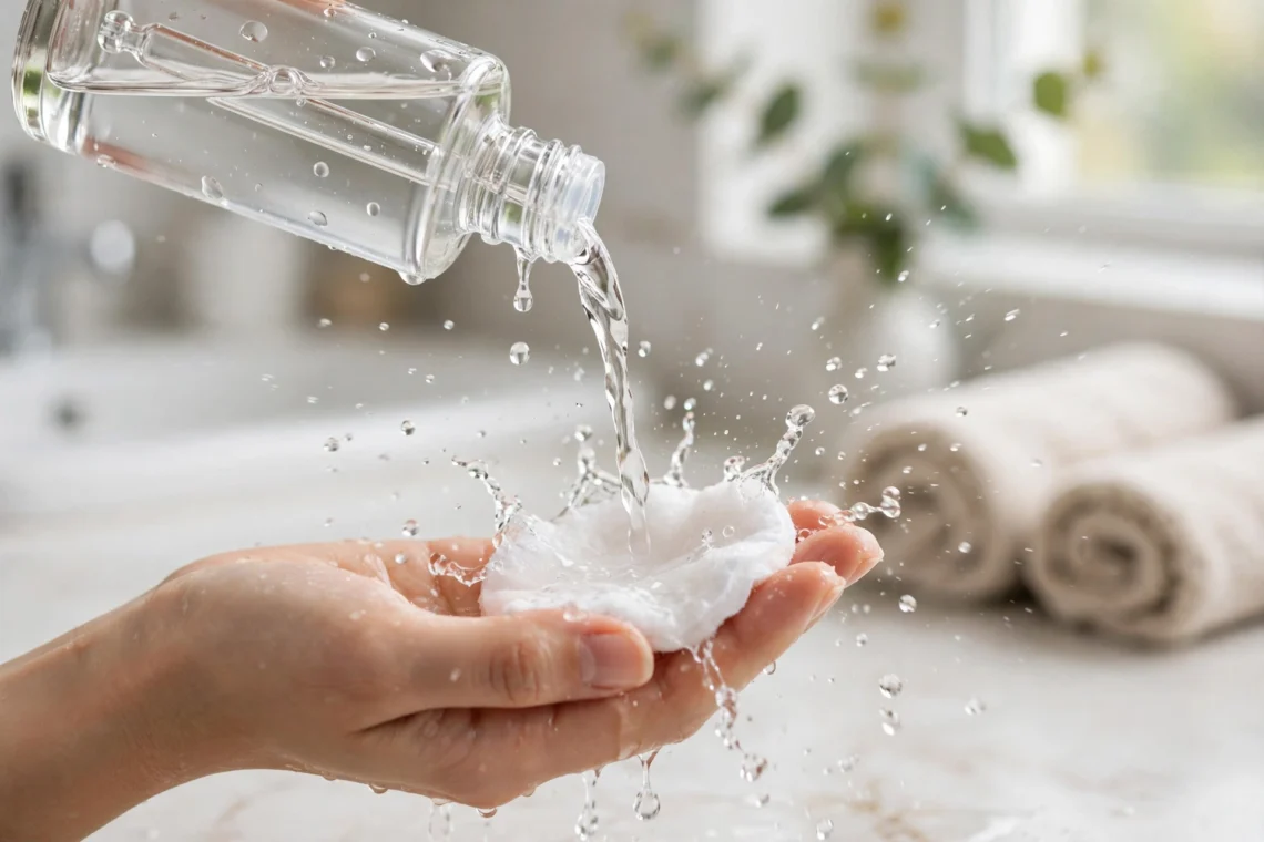 Best toner for dry skin: hydrating watery toner texture with glistening droplets