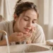 Gentle skincare routine illustration for sensitive, acne-prone skin
