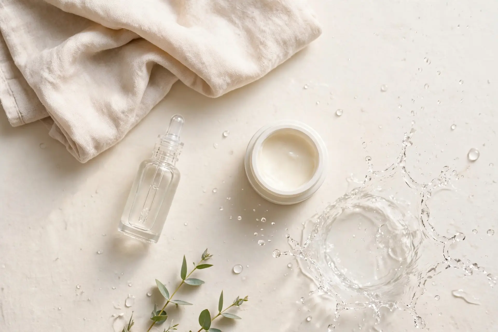 Minimal arrangement of gentle skincare products on a light background