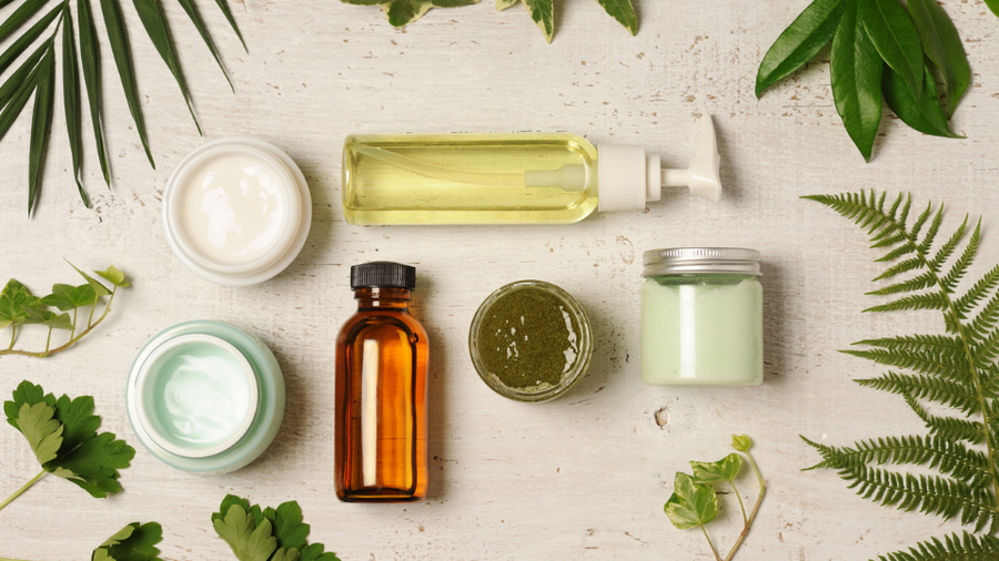 Assorted skincare product jars arranged for a daily routine