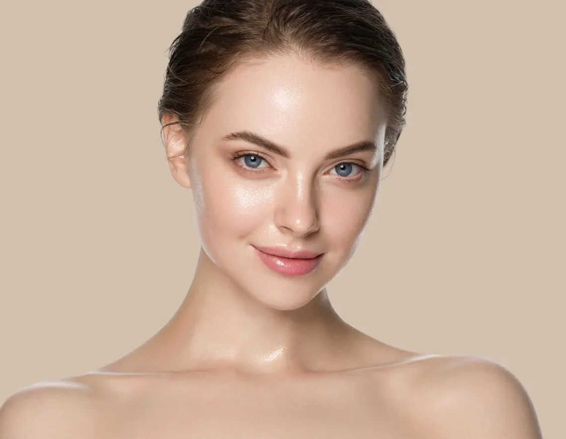 Close-up portrait of a woman with smooth, healthy-looking skin