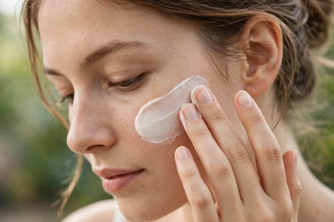 Person applying a gentle facial exfoliating product