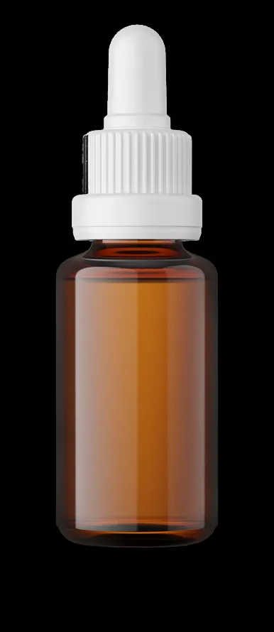 Amber glass serum bottle on a light background